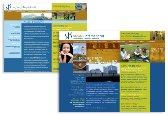Kamak International (Hong Kong Study USA cultural exchange program) - website design, branding, and logo design
